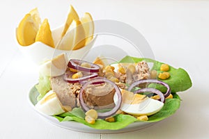 Tuna fish salad with sugar corn and eggs