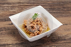 Canned tuna fish in the bowl