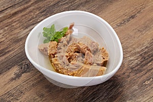 Canned tuna fish in the bowl