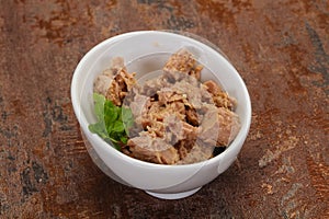 Canned tuna fish in the bowl