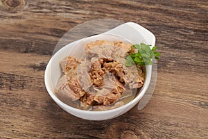 Canned tuna fish in the bowl