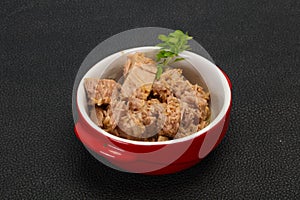 Canned tuna fish in the bowl