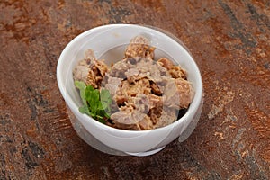 Canned tuna fish in the bowl