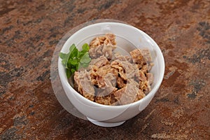 Canned tuna fish in the bowl