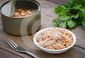 Canned tuna fish in bowl