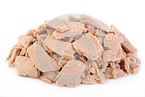 Canned tuna fish at on white background