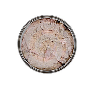 Canned tuna isolated on white.