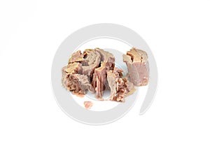 Canned tuna isolated on white.