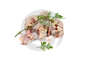 Canned tuna isolated on white.