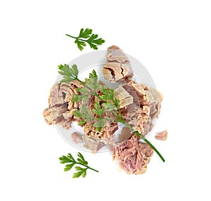 Canned tuna isolated on white.