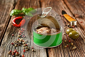 Canned tuna with other ingredients around