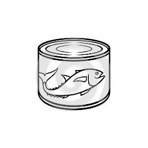 Canned tuna outline illustration on white background