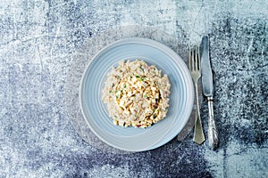 Canned Tuna red onion egg salad on the plate