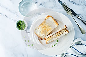 Canned Tuna salad sandwiches in the plate