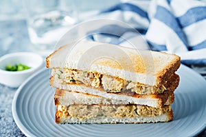 Canned Tuna salad sandwiches in the plate