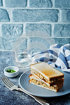 Canned Tuna salad sandwiches in the plate