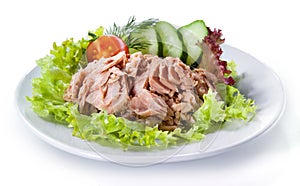 Canned tuna with vegetable salad isolated