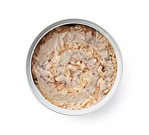 Canned tuna on a white background