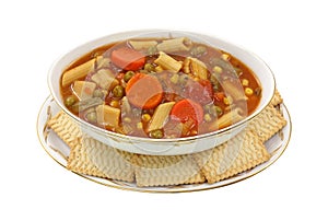 Canned Vegetable Soup Overhead View photo