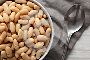 Canned White Cannellini Beans in a Bowl, top view