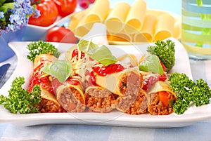 Cannelloni stuffed with minced meat photo