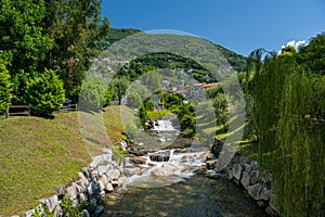 Cannero Riviera, Lake Maggiore. The little creek of the old town. Piedmont, Italian Lakes, Italy, Europe