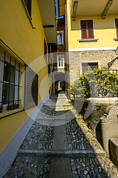 Cannero Riviera, Lake Maggiore. Narrow streets in the old town. Piedmont, Italian Lakes, Italy, Europe