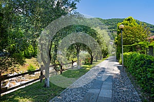 Cannero Riviera, Lake Maggiore. Promenade on the river from the old town. Piedmont, Italian Lakes, Italy, Europe