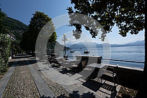 Cannero Riviera, Lake Maggiore. The sea promenade of the old town. Piedmont, Italian Lakes, Italy, Europe