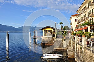 Cannero Riviera lakefront promenade, Lake - lago - Maggiore, Italy.