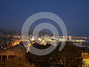 Cannes cityscape during night.