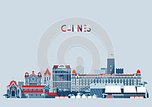 Cannes France City Skyline Vector Background Flat