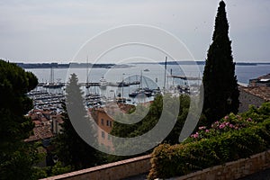 Cannes, France - June 16, 2021 - the view of the Old Port from the slope of Mont Chevalier Le Suquet photo