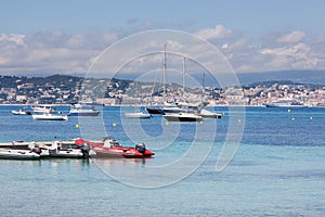 Cannes: view from Lerins Island. Small and large yachts anchored photo