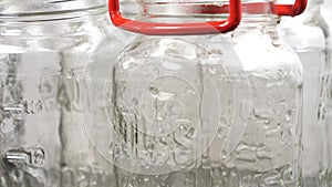 Canning jars washed and sterilized ready for preserves, jam or jelly