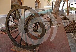 Cannon and cannon balls near Royal Palace, Monaco, Monte-Carlo. photo