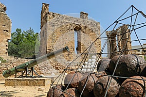 Cannon and cannonballs in old city Famagusta, Turkish Republic of North Cyprus