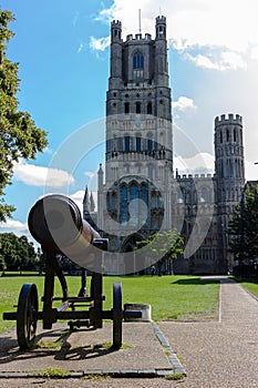 Cannon and Cathedral seen at Ely.