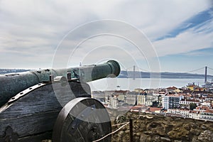 A Cannon in the ground of the castle sao Jorge