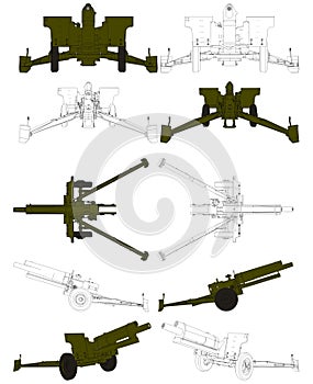 Cannon Howitzer Field Arttillery Vector 02