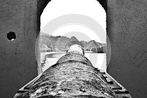 Cannon sea window water sky