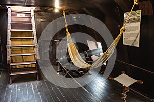 Cannon side view inside a Spanish galleon