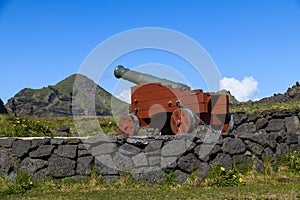 Cannon on Stone Wall in Iceland