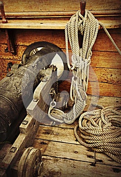 Cannon on vintage ship photo