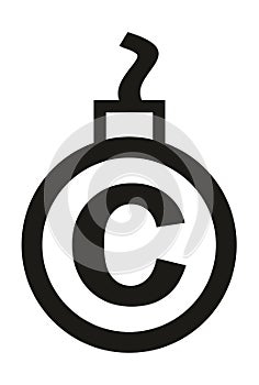 Cannonball-shaped copyright sign