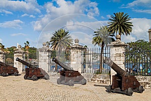 Cannons at the Castillo de la Real Fuerza Castle of the Royal Force in Havana, Cub