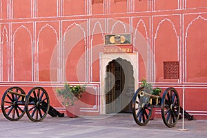 Cannons on display at Chandra Mahal in Jaipur City Palace, Rajasthan, India