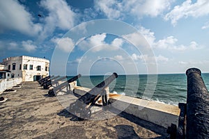 Cannons line the cape coast castle