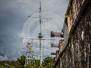 Cannons and a mast at an old fort