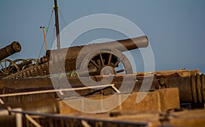 Cannons at Mehrangarh or Mehran Fort, located in Jodhpur, Rajasthan, India